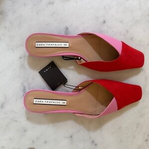 NEW Zara Women's Red and Pink Mules